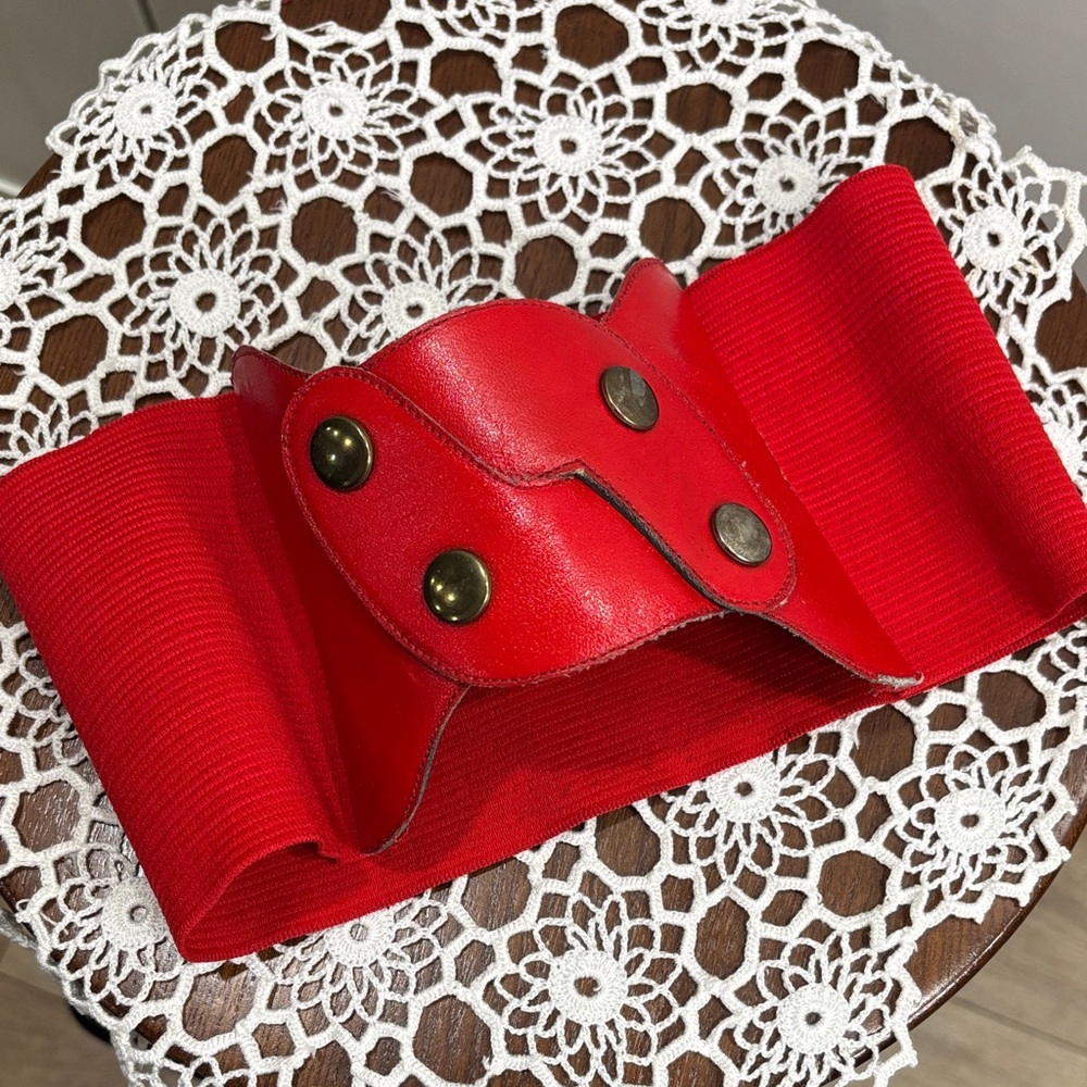 Red Elastic Belt with Brass Accents